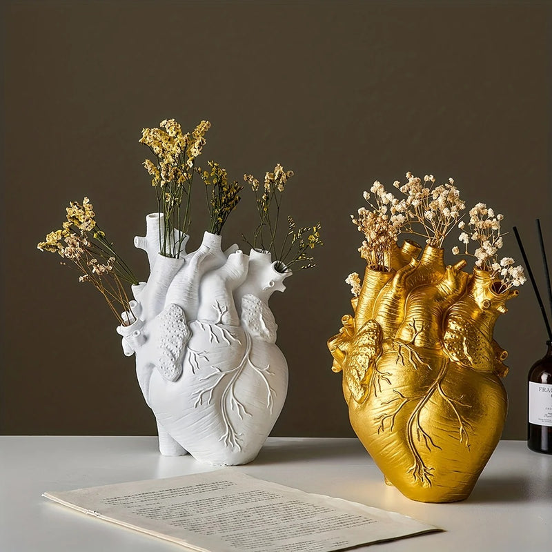 Heart-Shaped Resin Vase: Custom Sculpted Piece for Flowers, Desktop Decor, and Home Accent