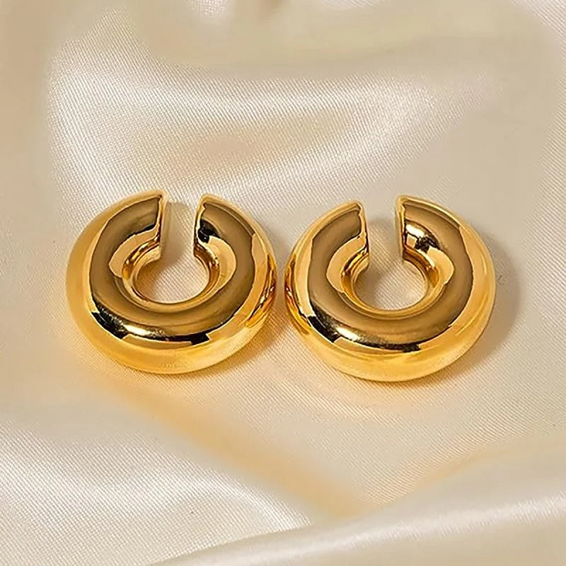 Chunky Stainless Steel Ear Clip Earrings Punk-inspired Gold Accent for Women