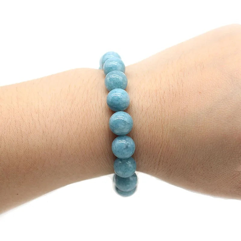 Natural Aquamarine Agate Stone Beads Bracelet with Round Chain - Unique and Stylish Beaded Jewelry