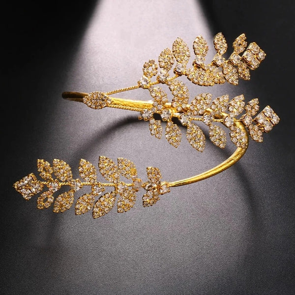 Bridal Rhinestone Leaf Cuff Bracelet