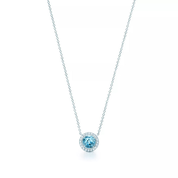 Platinum Aquamarine Blue Diamond Pendant