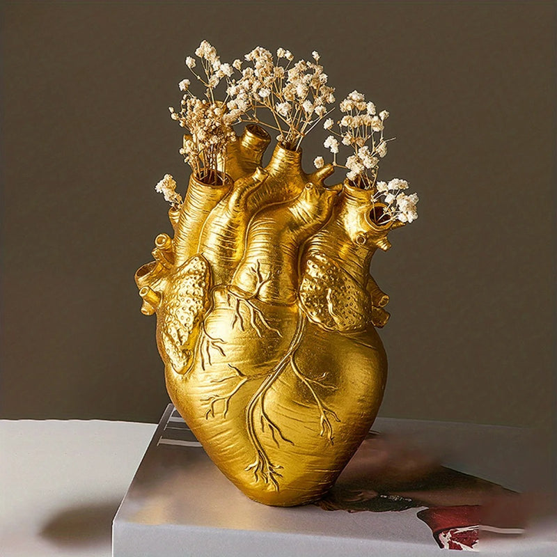 Heart-Shaped Resin Vase: Custom Sculpted Piece for Flowers, Desktop Decor, and Home Accent