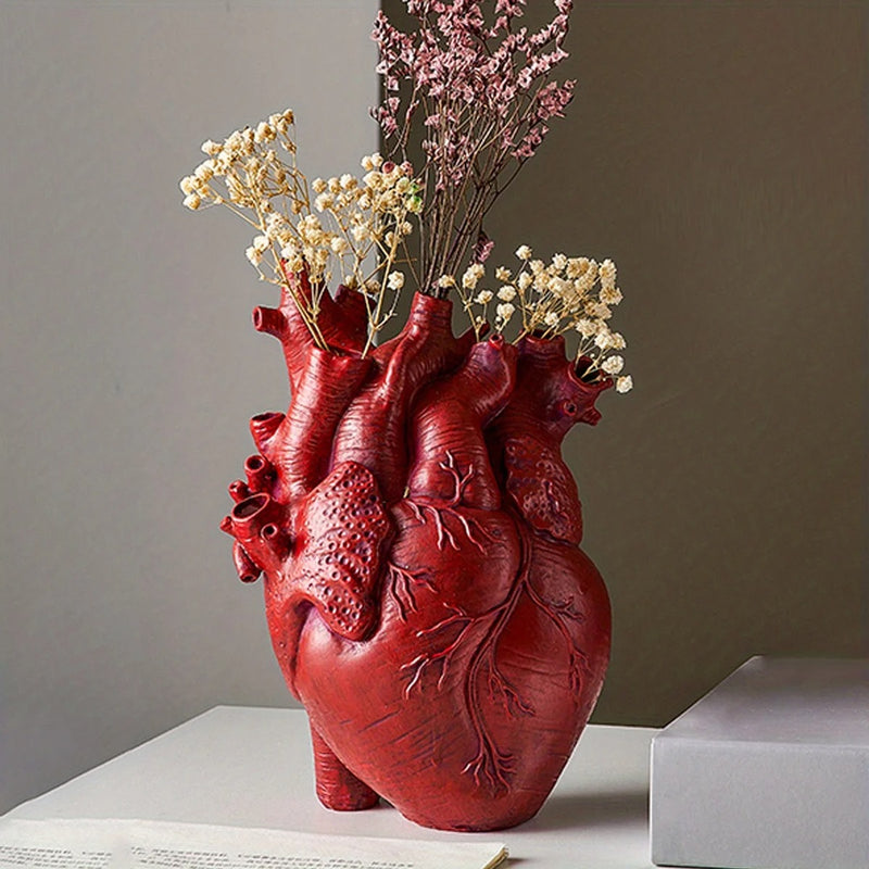 Heart-Shaped Resin Vase: Custom Sculpted Piece for Flowers, Desktop Decor, and Home Accent