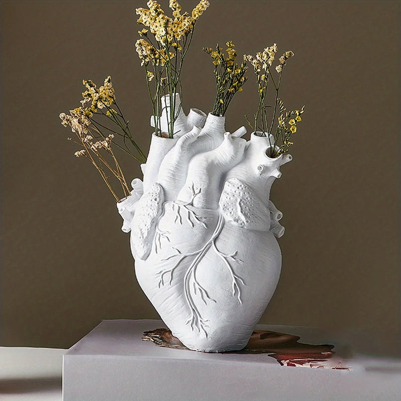 Heart-Shaped Resin Vase: Custom Sculpted Piece for Flowers, Desktop Decor, and Home Accent