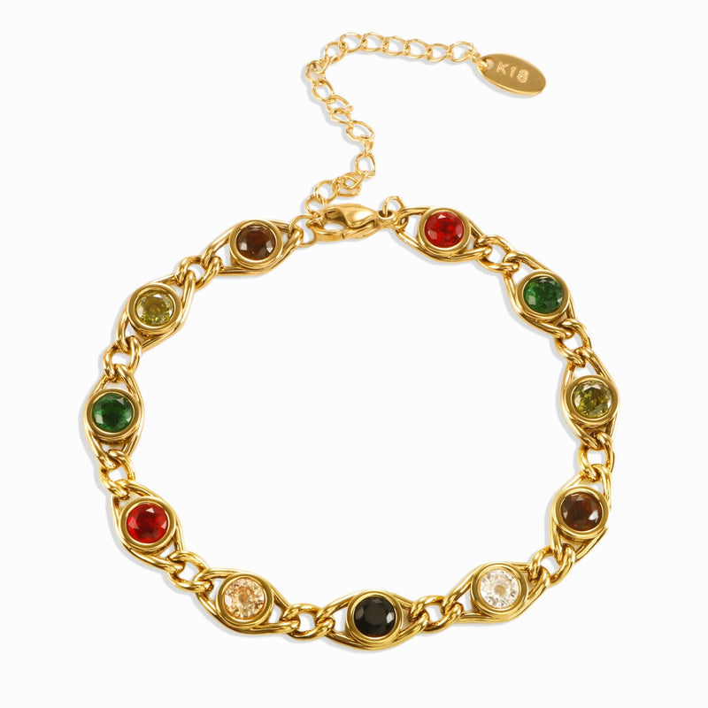 Radiant Zircon Bracelet: Stainless Steel with Gold Plating, Vibrant Colors, Perfect for Women