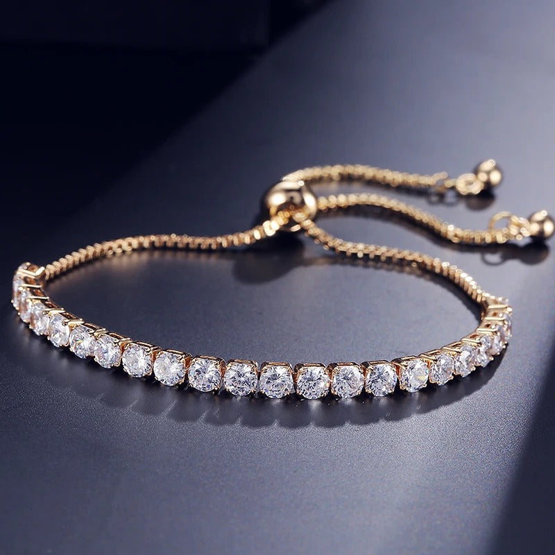 Adjustable White Round Crystal Tennis Bracelet Bangle for Women with Sparkling Cubic Zirconia