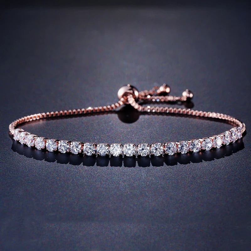 Adjustable White Round Crystal Tennis Bracelet Bangle for Women with Sparkling Cubic Zirconia