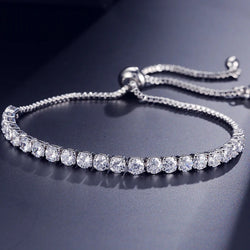 Adjustable White Round Crystal Tennis Bracelet Bangle for Women with Sparkling Cubic Zirconia