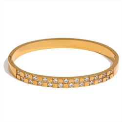 Gleaming Cubic Zirconia Wide Stainless Steel Bracelet Bangle