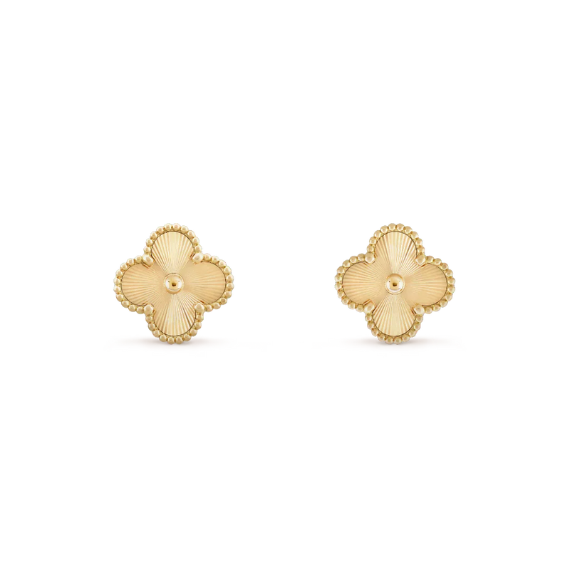 Vintage Alhambra Earrings Yellow Gold Vermeil Guilloche Finish