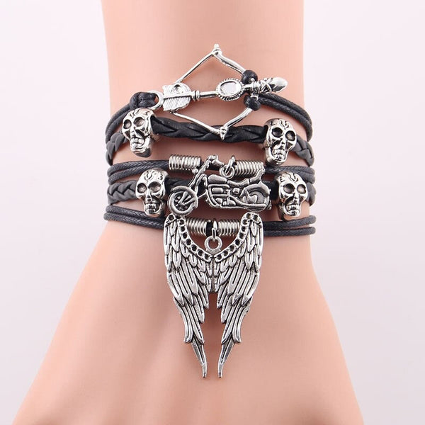 Arrow Skull Angel Wing Biker Bracelet