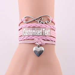 Infinity love heart charm customised text bracelet