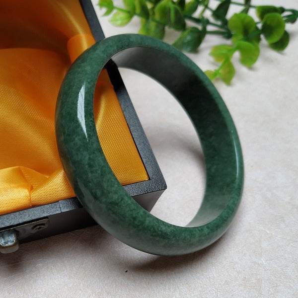 Natural Dark Green Hand Carved Jade Bracelet