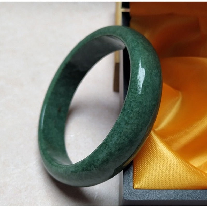 Natural Dark Green Hand Carved Jade Bracelet