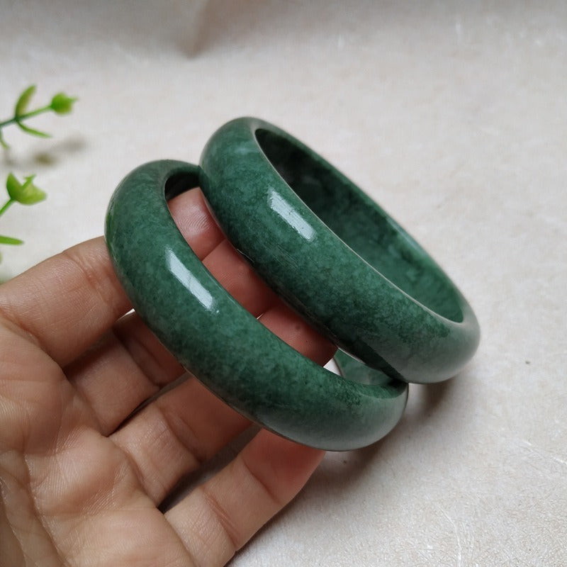 Natural Dark Green Hand Carved Jade Bracelet