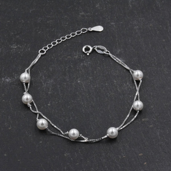 Sterling Silver Pearl Minimalist Charm Layer Bracelet