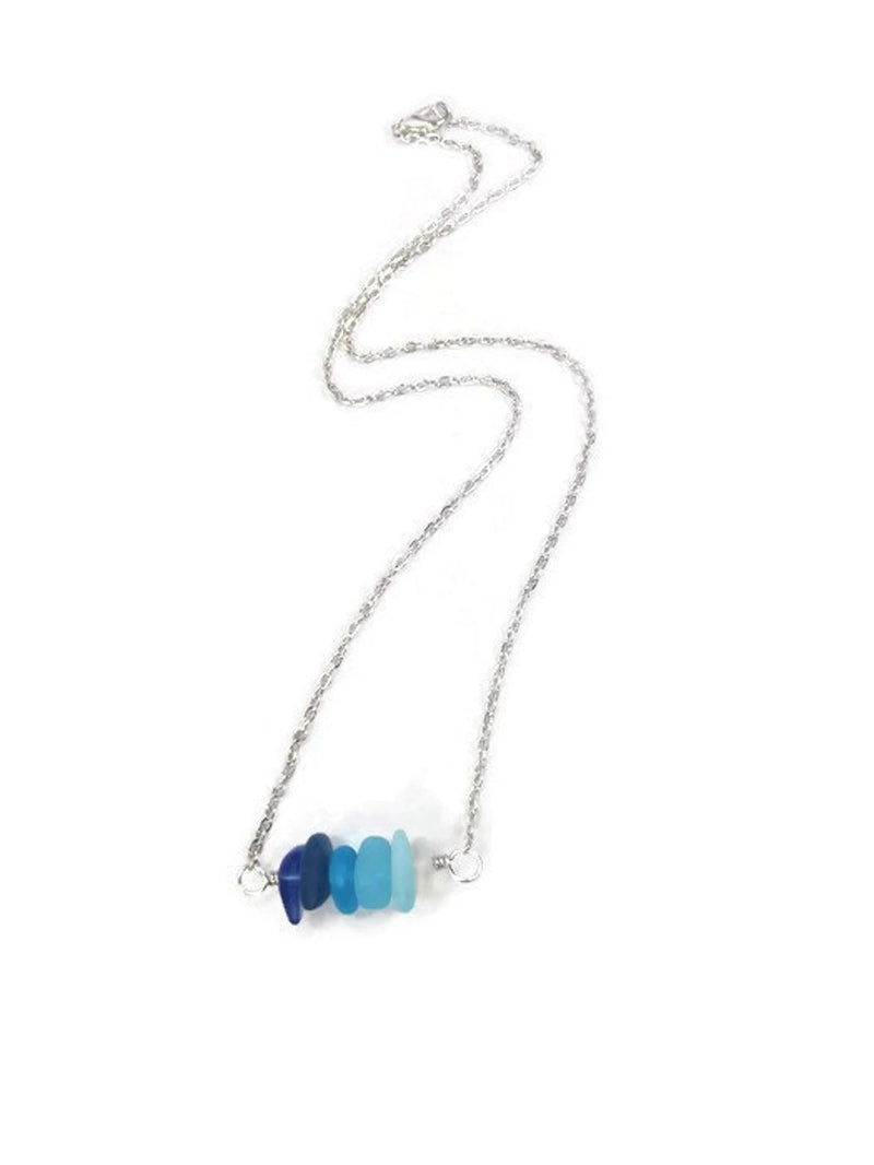 Blue Sea Glass Minimalist Bangle Bracelet