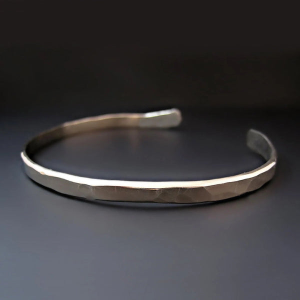 Men's Thin Hammered Sterling Silver Cuff Bracelet