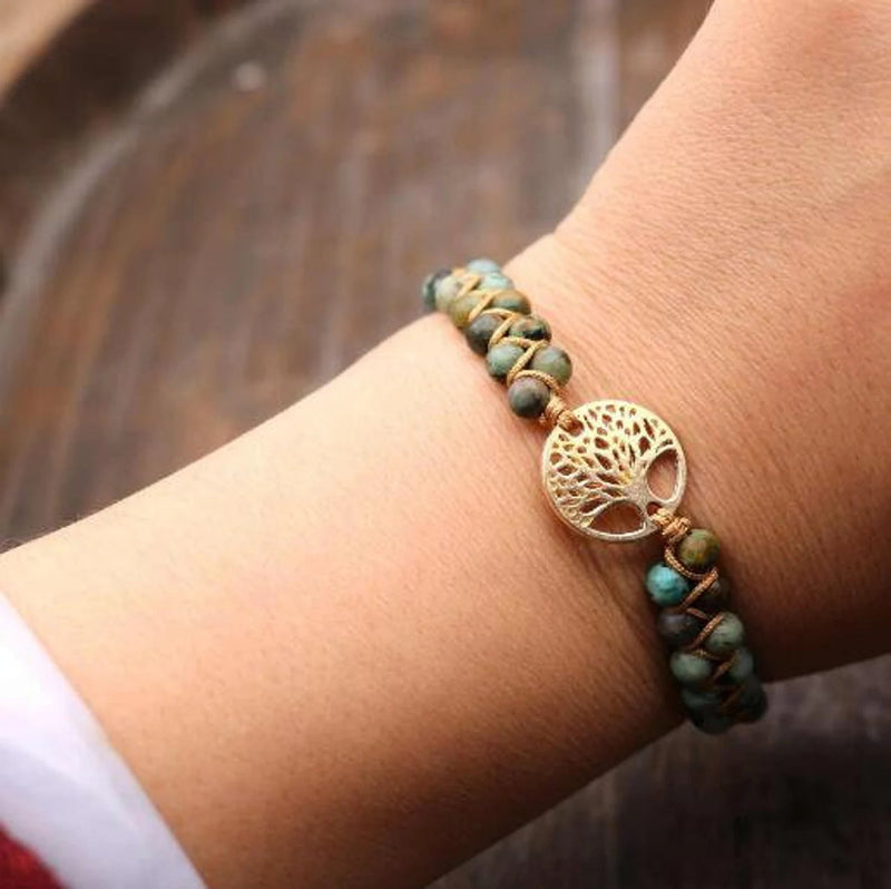 Natural Stone Tree of Life Charm Bracelet