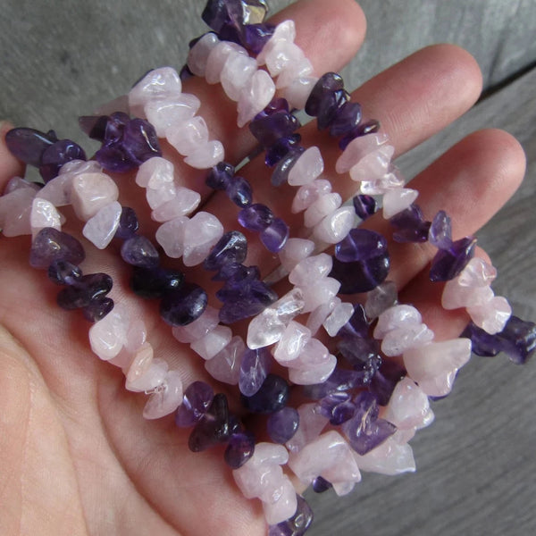 Amethyst and Rose Quartz Chip Bracelet