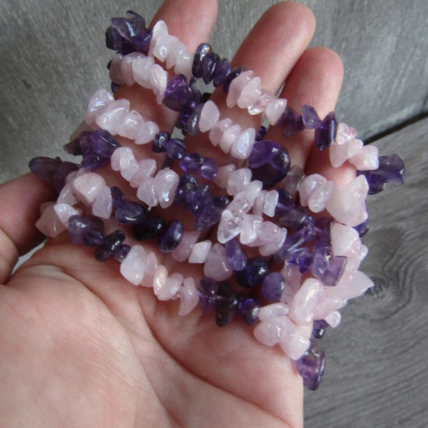 Amethyst and Rose Quartz Chip Bracelet