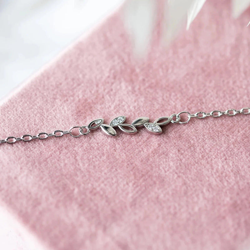 Sterling Silver Dainty Leaf Bracelet