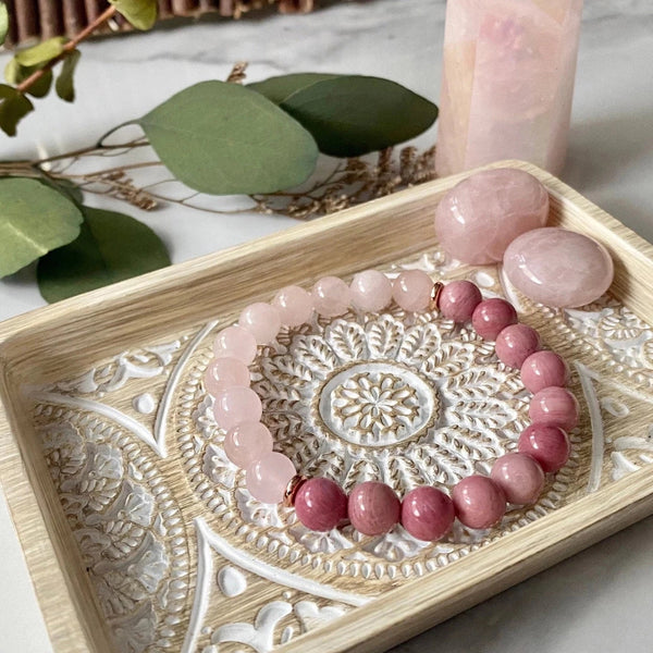 Rose Quartz & Rhodonite beaded Gemstone bracelet