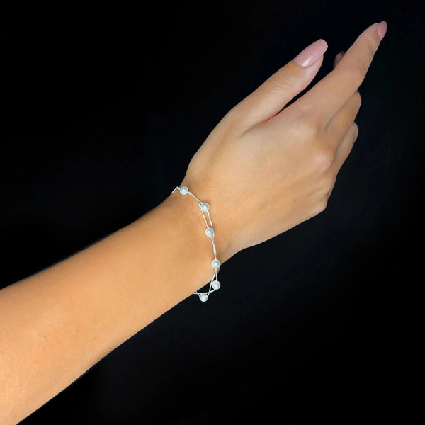 Sterling Silver Pearl Minimalist Charm Layer Bracelet