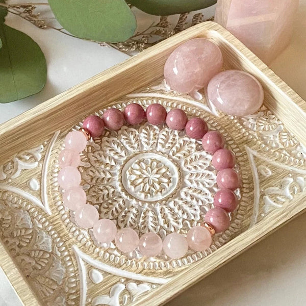 Rose Quartz & Rhodonite beaded Gemstone bracelet