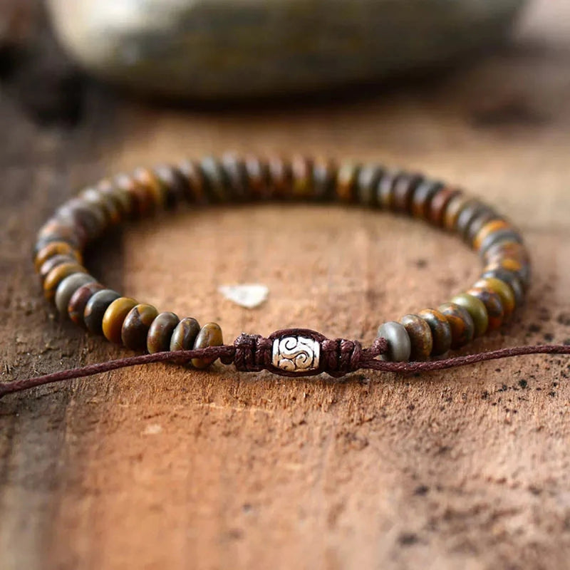 Stunning Men's Jasper Disc Beaded Bracelet