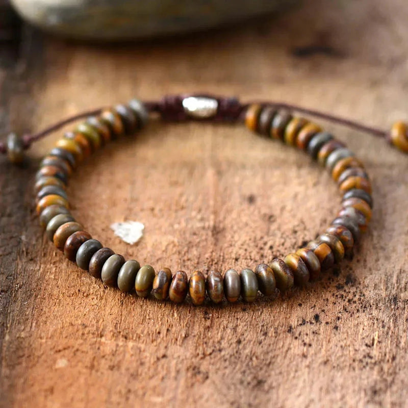 Stunning Men's Jasper Disc Beaded Bracelet