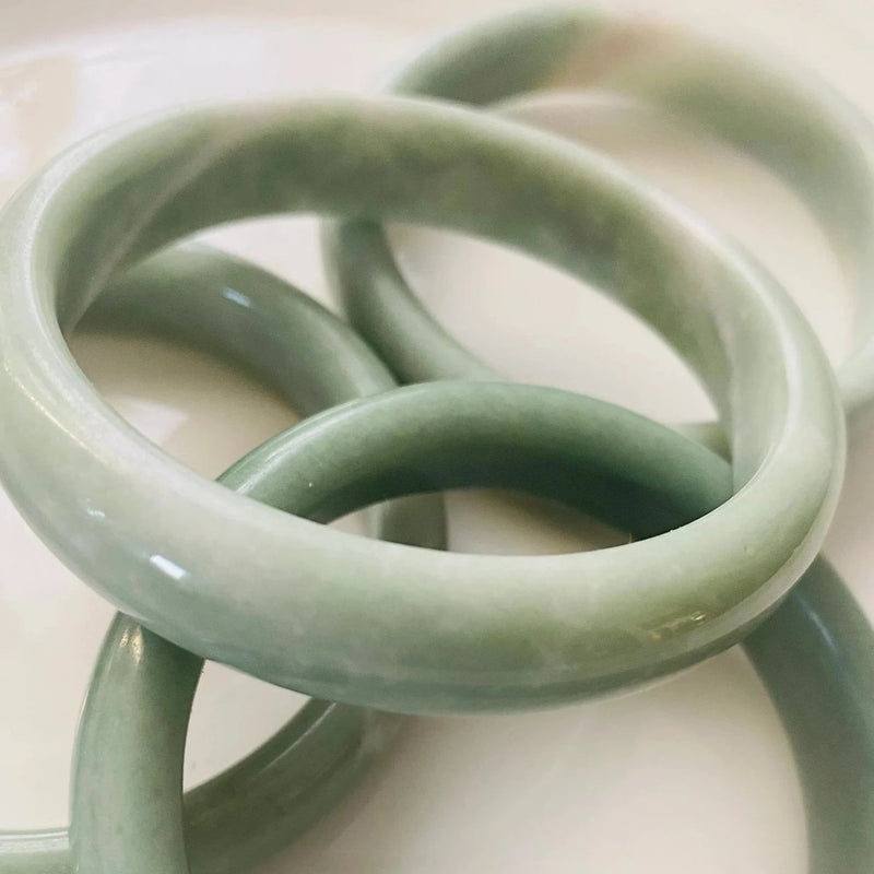 Natural Jade Smooth Green Stone Slip-On Bangle Bracelet