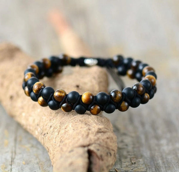 Natural Black Onyx Stone Tiger's Eye Bracelet-