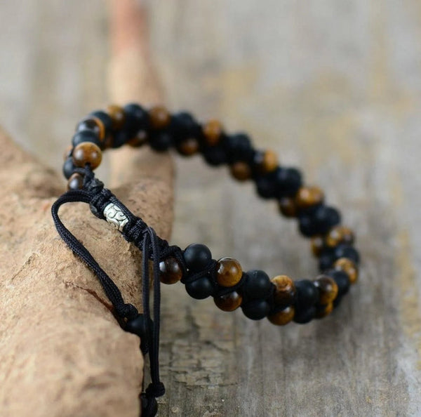 Natural Black Onyx Stone Tiger's Eye Bracelet-