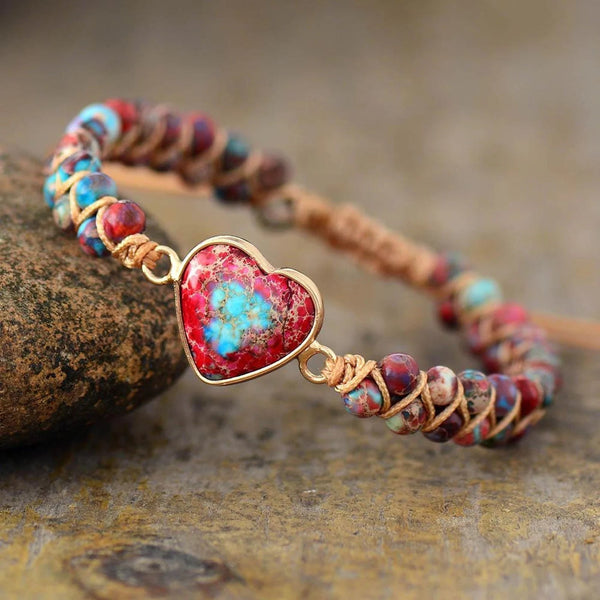 Galaxy Sea Sediment Stone Healing Passion Heart Bracelet