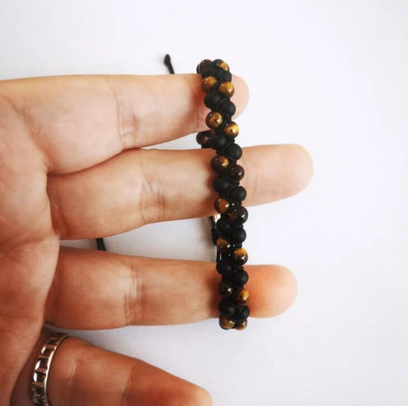 Natural Black Onyx Stone Tiger's Eye Bracelet-