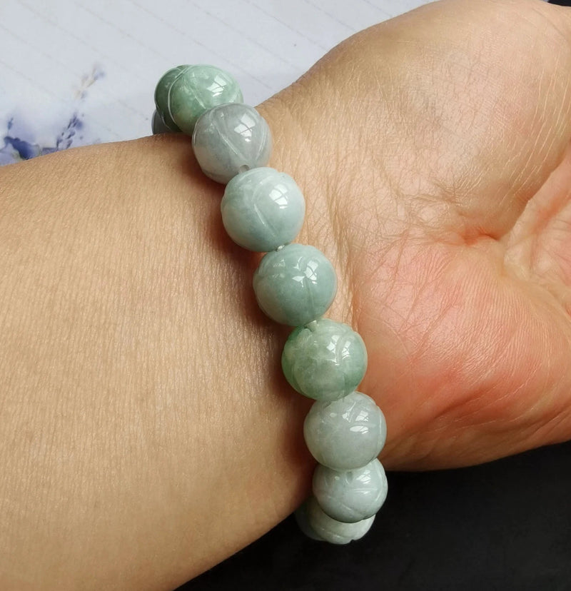 Lotus Flower Natural Jadeite Stone Bracelet