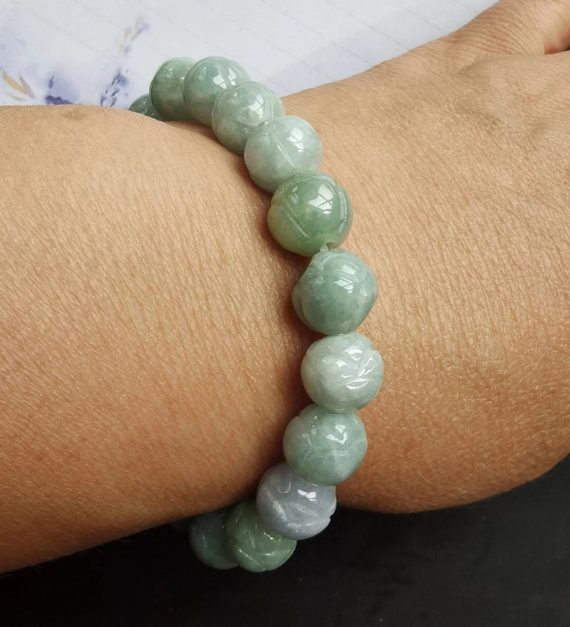 Lotus Flower Natural Jadeite Stone Bracelet