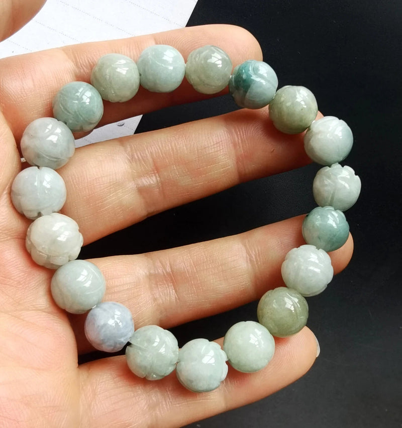 Lotus Flower Natural Jadeite Stone Bracelet