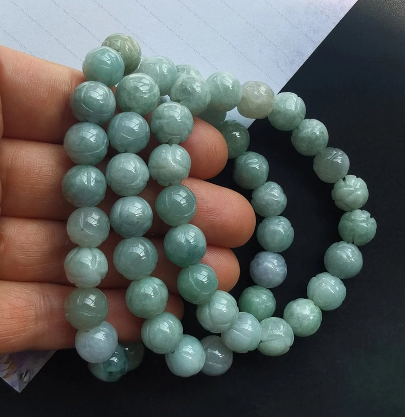 Lotus Flower Natural Jadeite Stone Bracelet