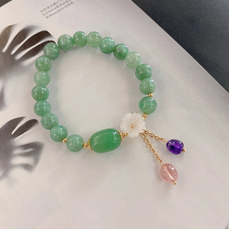 Real Jade Bracelet With Flower Charm