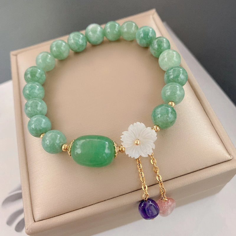 Real Jade Bracelet With Flower Charm