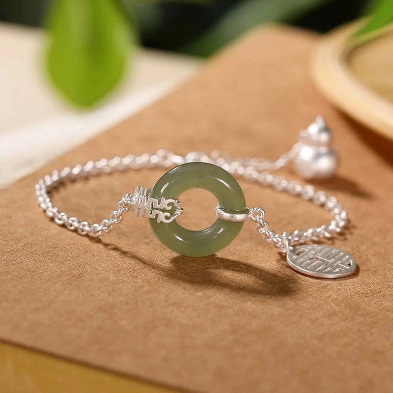 Hetian Jade Stone Donut Pendant Bracelet