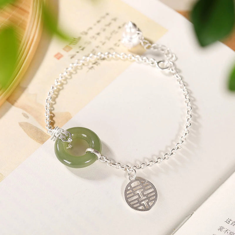 Hetian Jade Stone Donut Pendant Bracelet