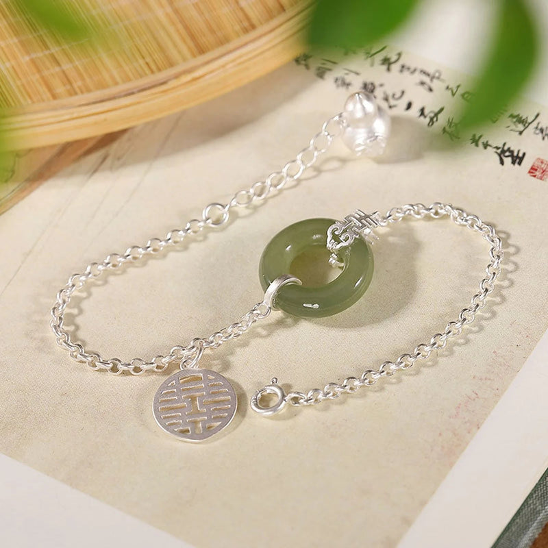 Hetian Jade Stone Donut Pendant Bracelet