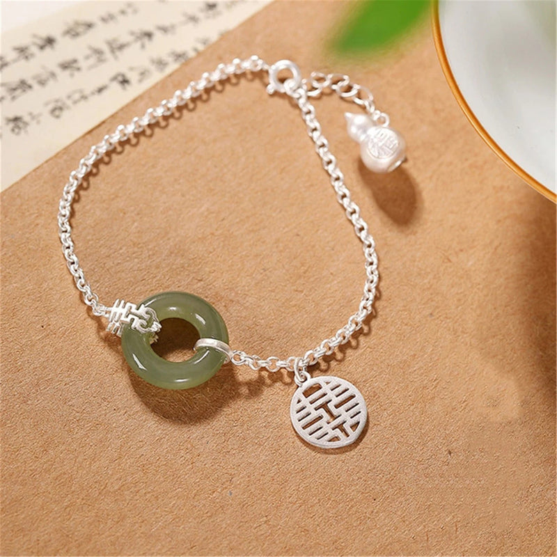 Hetian Jade Stone Donut Pendant Bracelet