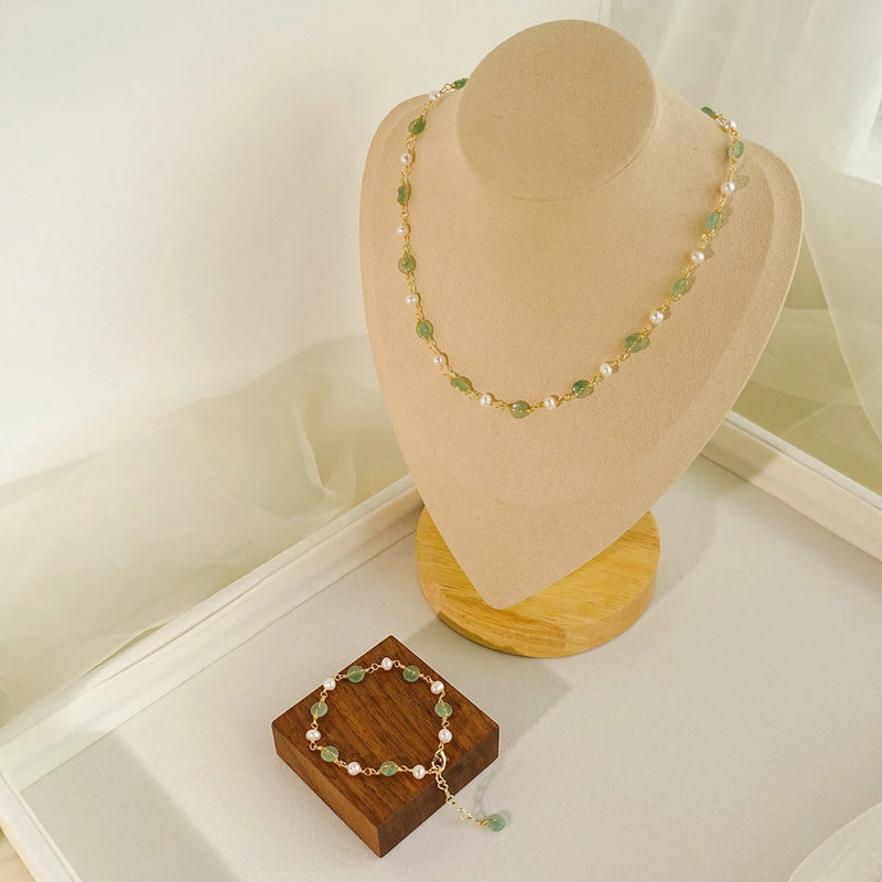 Natural Jade Donuts and Pearls Beads Pendant Bracelet