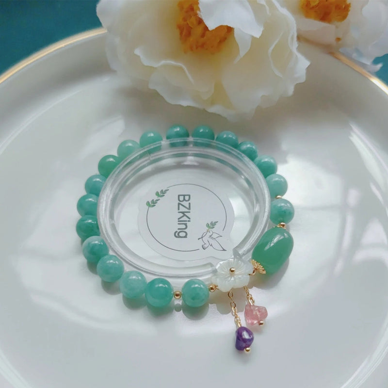 Real Jade Bracelet With Flower Charm