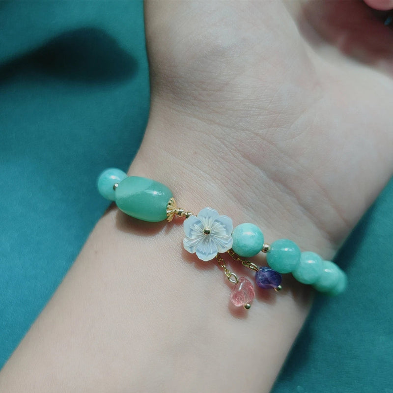 Real Jade Bracelet With Flower Charm