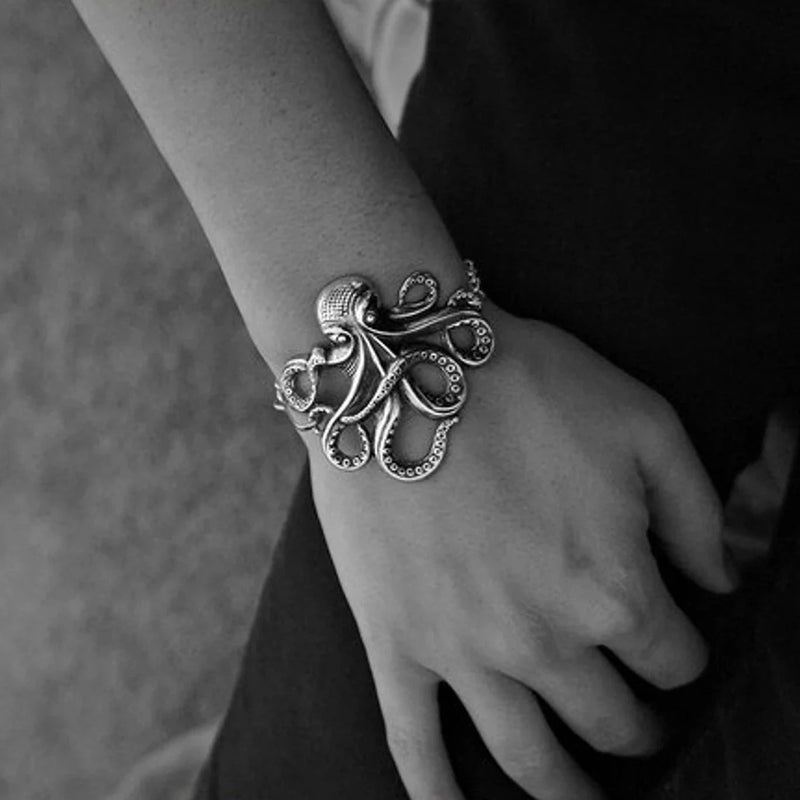 Silver Rockabilly Octopus Bracelet With Anchor